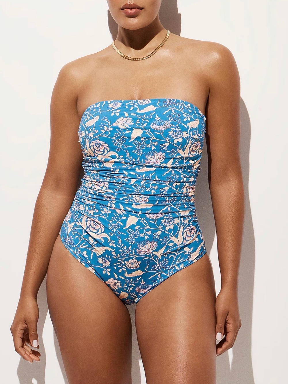 J CREW Gemma ruched bandeau one-piece in floral print Cs565